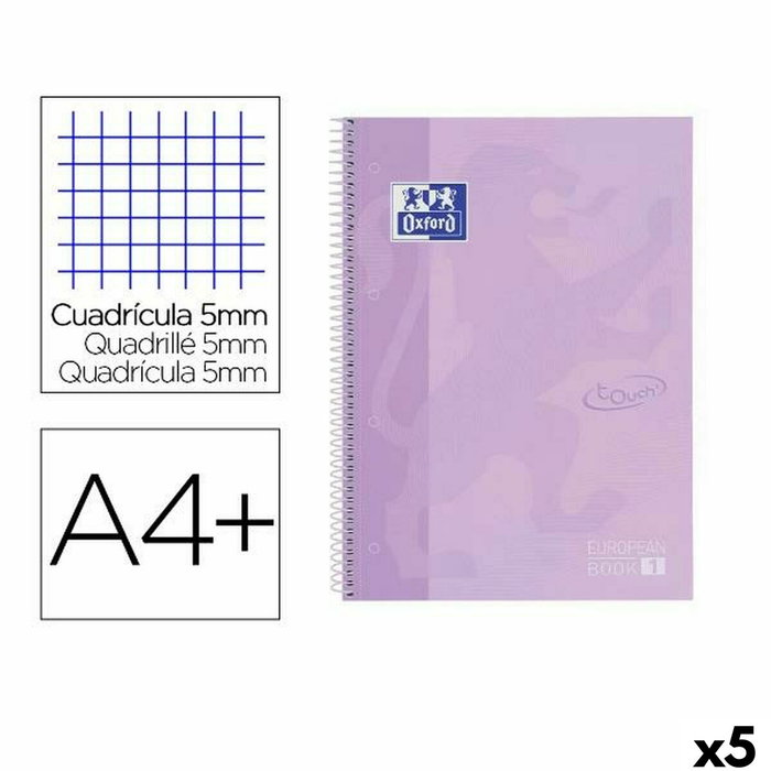 Oxford Cuaderno espiral Ebook 1 School Touch Din A4+ 80 hojas cuadro 5 mm malva pastel