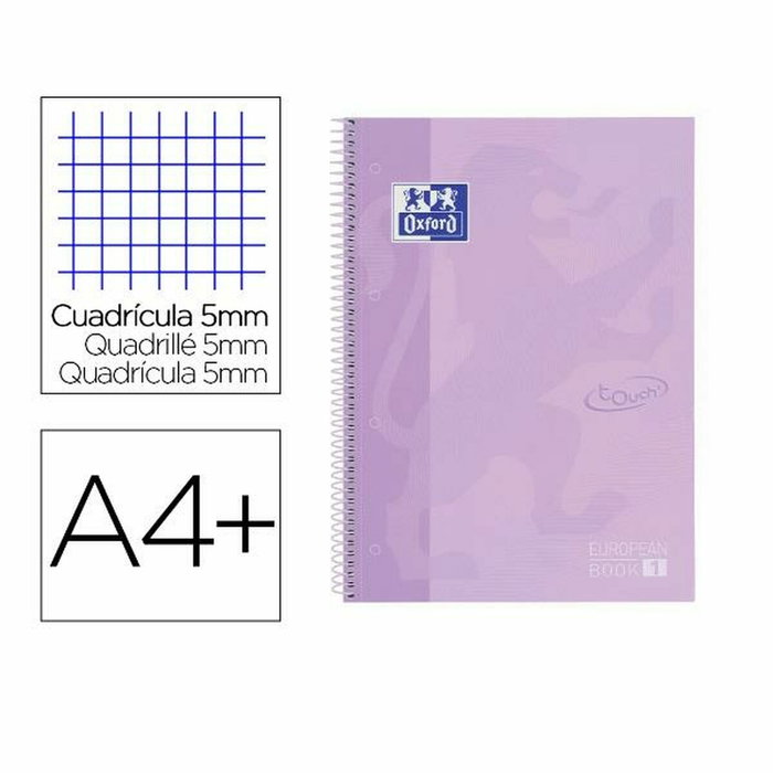 Oxford Cuaderno espiral Ebook 1 School Touch Din A4+ 80 hojas cuadro 5 mm malva pastel