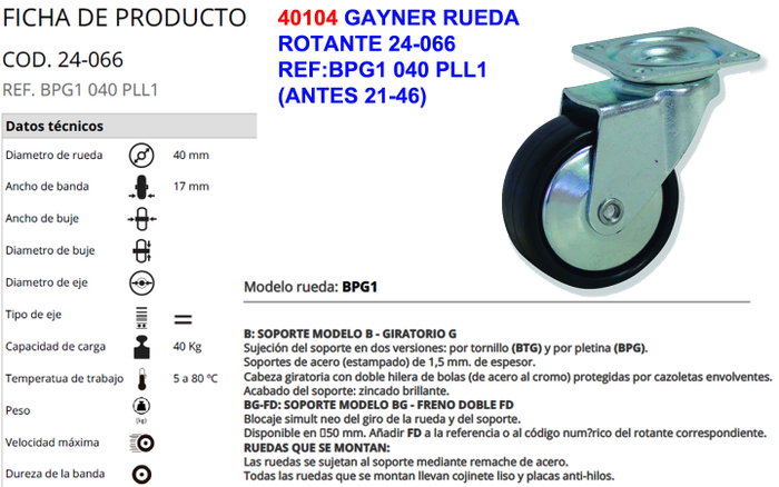 GAYNER Rueda 24-066=REF:BPG1 040 PLL1 GAYNER Rueda 24-066=REF:BPG1 040 PLL1