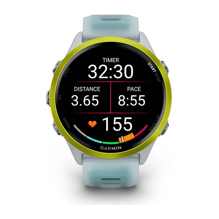 Garmin Forerunner 570 - Reloj Deportivo GPS con Pantalla AMOLED 1.4", Aluminio Blanco y Amarillo