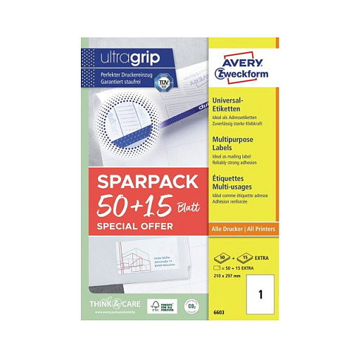 AVERY Zweckform Etiquetas 6603 Blanco 210,0 x 297,0 mm