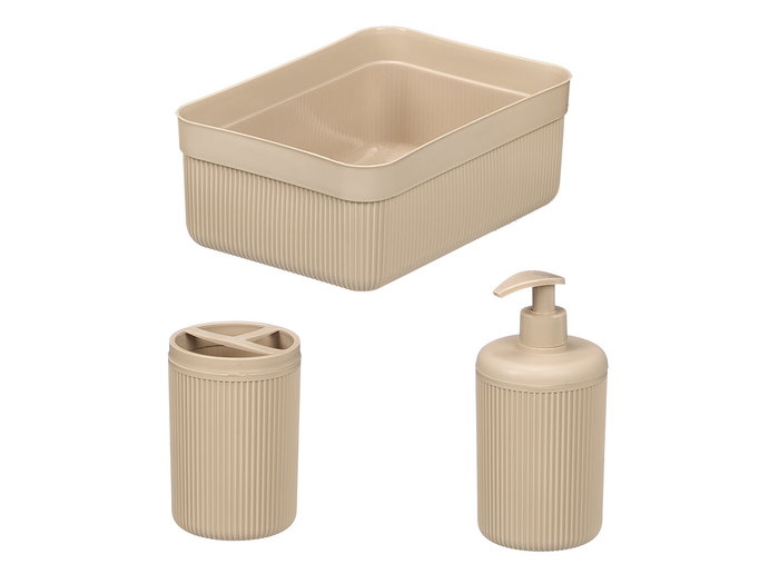 BERILO Set de Dispensador, Vaso y Bandeja Rayas Beige