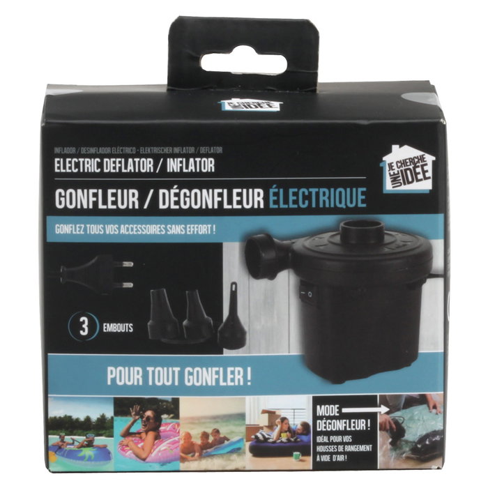 Je cherche une Idee Bomba de Aire Eléctrica 220-240V para Hinchar y Deshinchar Accesorios, Colchonetas y Bolsas de Vacío