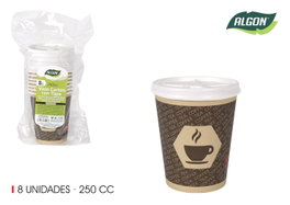 Algon Set 8 Vasos de Cartón para Café con Tapa 250 Cc (36 Unidades)