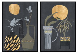 DKD Home Decor Cuadro de Jarrones en Lienzo y PS, Pack de 2