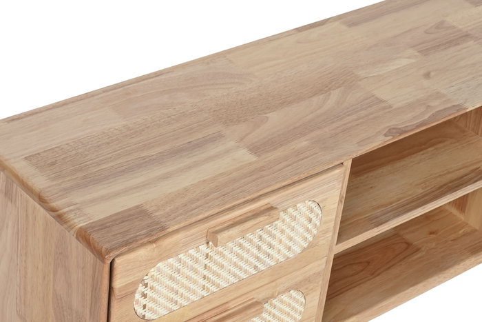 DKD Home Decor Mueble TV Scandi Natural 120x48x30 cm Rubberwood Ratan Metal 4 Cajones DKD Home Decor Mueble TV Scandi Natural 120x48x30 cm Rubberwood Ratan Metal 4 Cajones