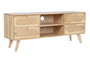 DKD Home Decor Mueble TV Scandi Natural 120x48x30 cm Rubberwood Ratan Metal 4 Cajones