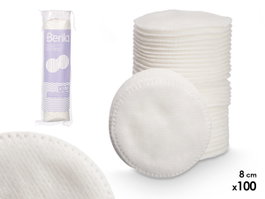 BERILO Bolsa de 100 discos desmaquillantes de algodón de 8 cm, Blanco