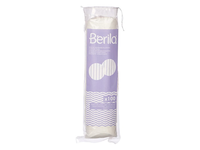 BERILO Bolsa de 100 discos desmaquillantes de algodón de 8 cm, Blanco