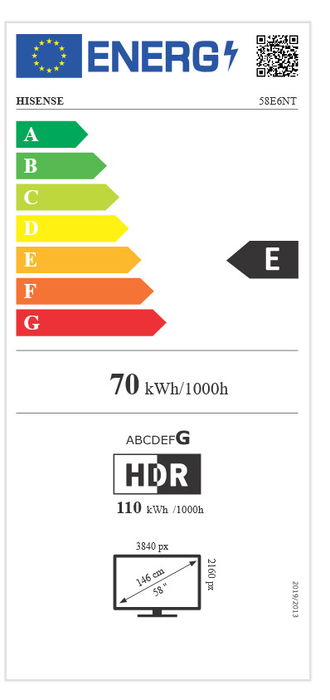 Hisense 58E6NT - Smart TV LED 4K Ultra HD 58" (147cm) con Android TV, HDR10+, Dolby Vision, Wi-Fi, Bluetooth, 3x HDMI
