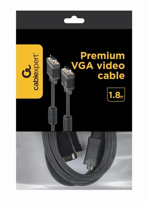 GEMBIRD Cable VGA (D-Sub) de 1,8 m con doble blindaje y núcleo de ferrita, Negro