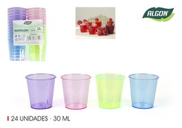 Algon Set 24 Vasos Chupito PS 30 ml Colores Ø4 cm (24 Unidades)