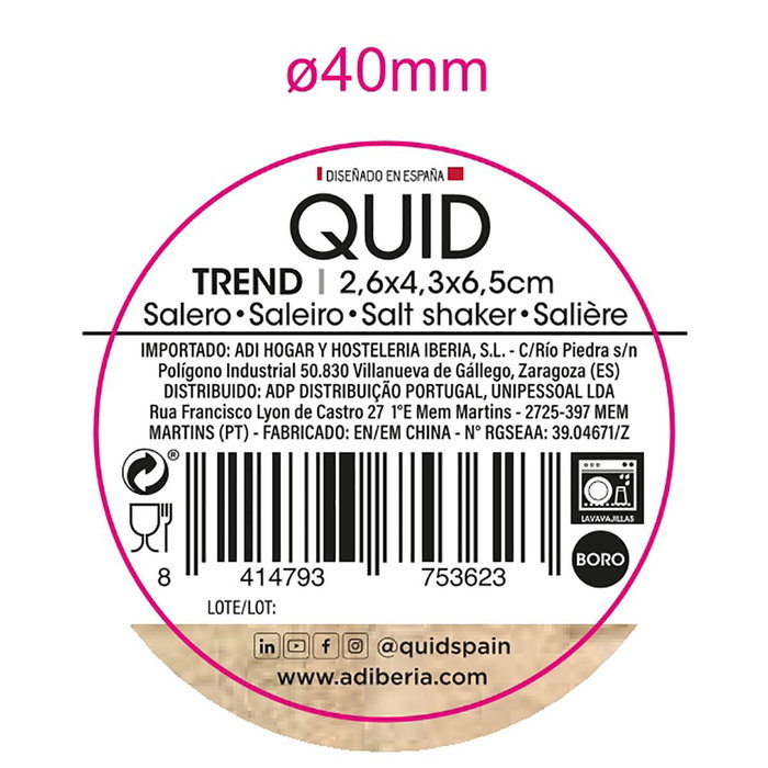 Salero Borosilicato Trend Quid 2,6x4,3x6,5 cm Salero Borosilicato Trend Quid 2,6x4,3x6,5 cm