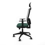 Silla de oficina Horna con mecanismo Sincro/Traslack tapizada con Tela color Verde botella y malla color Blanco. Equipada con lumbar 1D, Brazos 1D, Cabecero Fijo y Ruedas 65 mm parqué