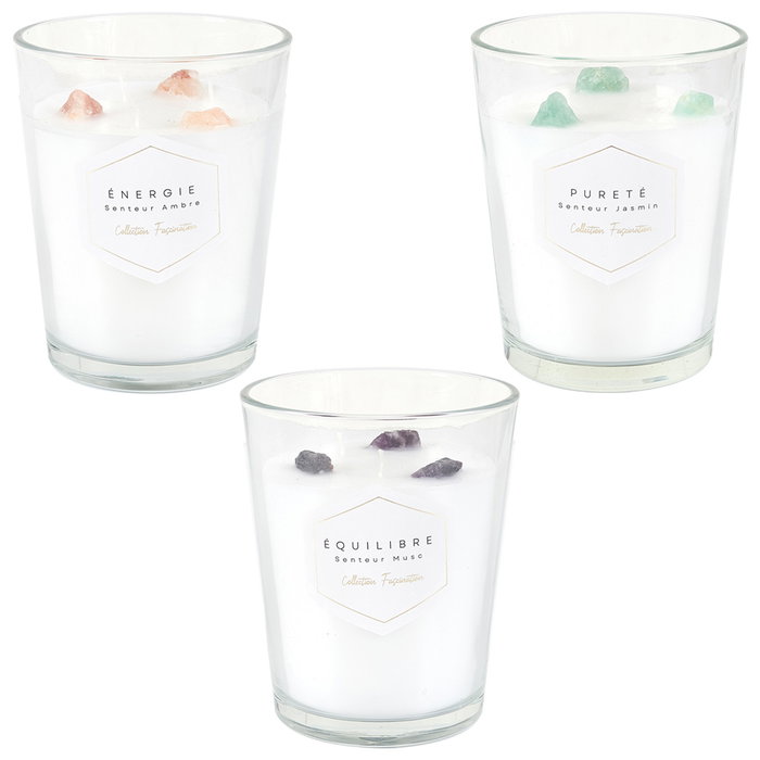 Home Deco Factory Vela Perfumada con Piedras Decorativas para Meditación, 16 cm de Altura, 13 cm Diámetro, 630 g de Cera de Parafina, Combustión 60h