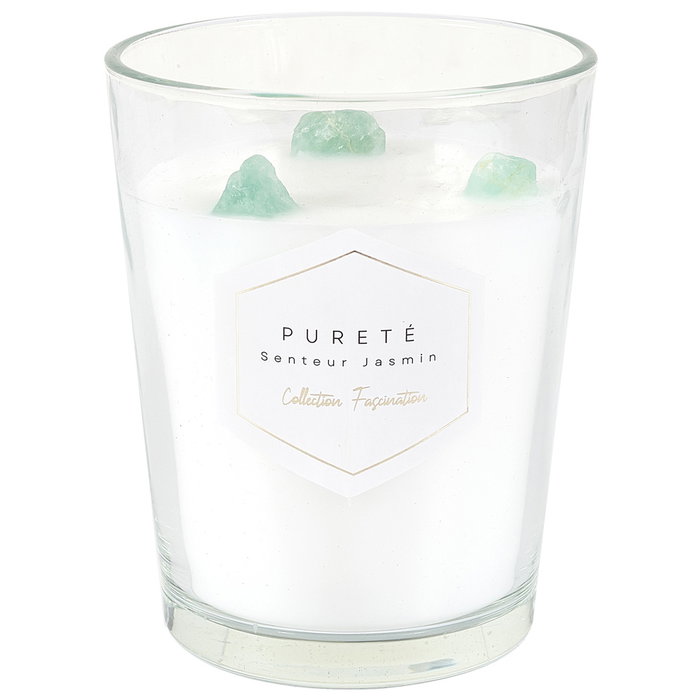 Home Deco Factory Vela Perfumada con Piedras Decorativas para Meditación, 16 cm de Altura, 13 cm Diámetro, 630 g de Cera de Parafina, Combustión 60h