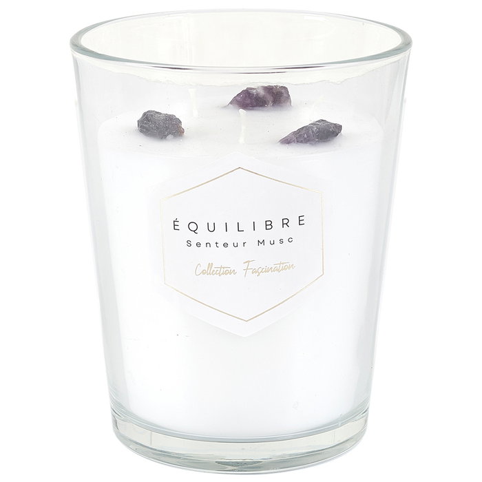 Home Deco Factory Vela Perfumada con Piedras Decorativas para Meditación, 16 cm de Altura, 13 cm Diámetro, 630 g de Cera de Parafina, Combustión 60h