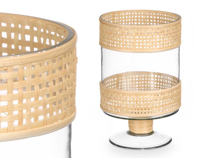 Giftdecor Portavela Copa Cilindrica Vidrio Rattan 15.5x24x15.5 cm (Set de 6)