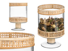 Giftdecor Portavela Copa Cilindrica Vidrio Rattan 15.5x24x15.5 cm (Set de 6)