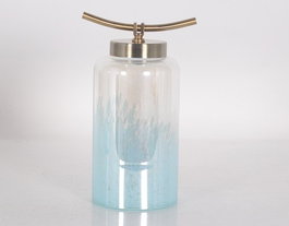 DKD Home Decor Jarrón de Cristal y Metal Sealine Azul y Dorado