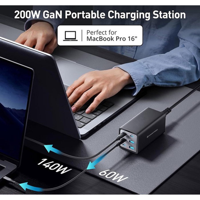 Conceptronic OZUL06BE Cargador de 6 Puertos 200W (4x USB-C y 2x USB-A)