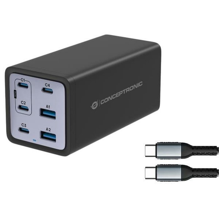 Conceptronic OZUL06BE Cargador de 6 Puertos 200W con USB-C y USB-A