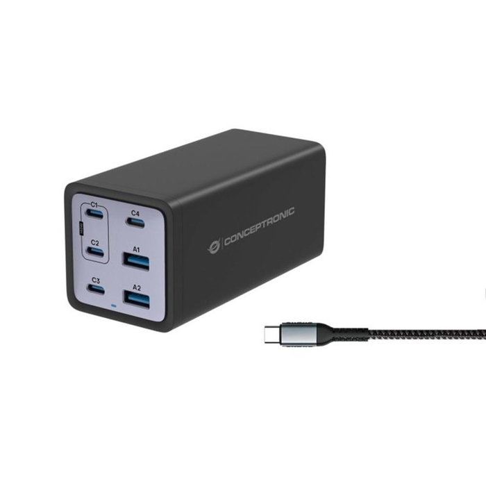 Conceptronic Cargador Ozul06Be 200W GaN, 6 Puertos USB-C PD 3.1 y USB-A QC 3.0, Carga Rápida Universal, Negro Conceptronic Cargador Ozul06Be 200W GaN, 6 Puertos USB-C PD 3.1 y USB-A QC 3.0, Carga Rápida Universal, Negro