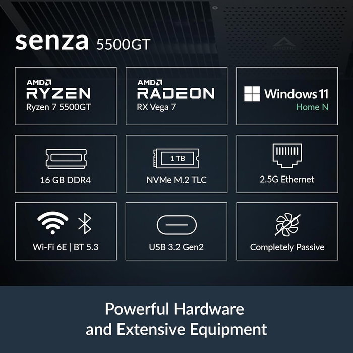 Arctic PC Arctic Senza Under Desk ACPCC00003A Ryzen 5 5500GT 16GB 1TB SSD Windows 11 Home N