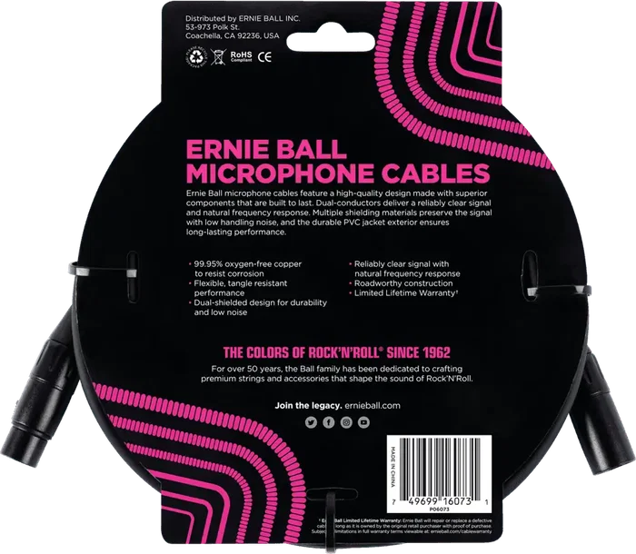 ERNIEBALL Cable de Micrófono Classic XLR-XLR - 7,62 m