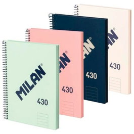 Milan Cuaderno con Espiral A4 80 Hojas 95gr Liso Serie 430 Colores Surtidos Pack 4 Unidades