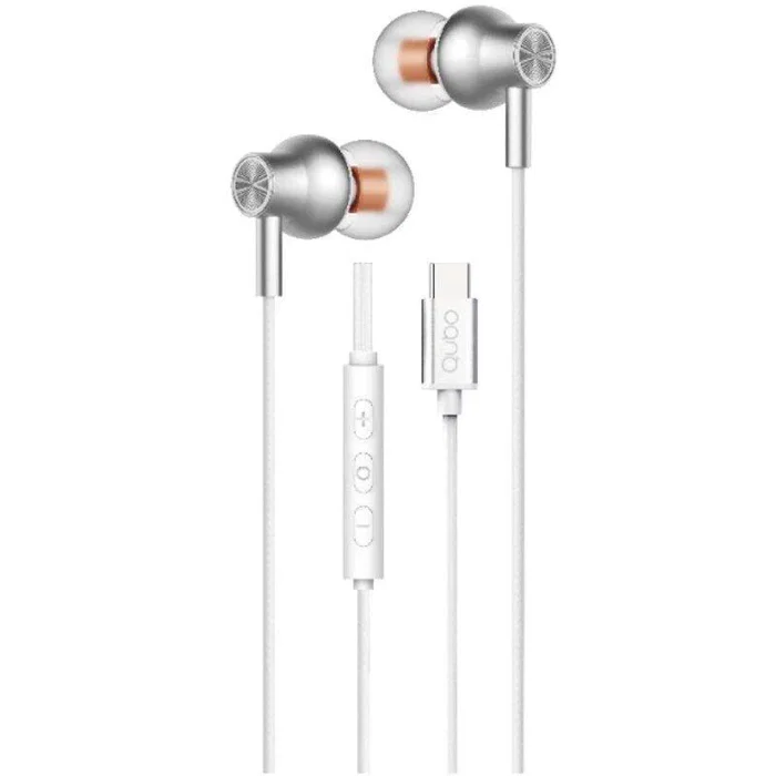 Qubo AU-300C Auriculares intrauditivos con micrófono incorporado y conexión USB-C, Color Blanco