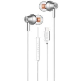 Qubo AU-300C Auriculares intrauditivos con micrófono incorporado y conexión USB-C, Color Blanco
