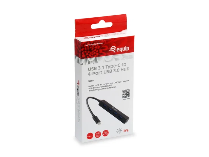 Equip Hub USB-C a 4 puertos USB 3.2 Gen 1 Tipo-A 5000 Mbit/s Negro
