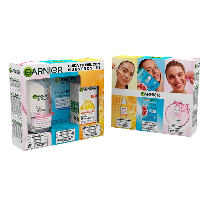 Garnier SkinActive Tus Esenciales Estuche 3 Piezas con Agua Micelar 400 ml, Sérum Vitamina C 30 ml y Mascarilla de Tejido