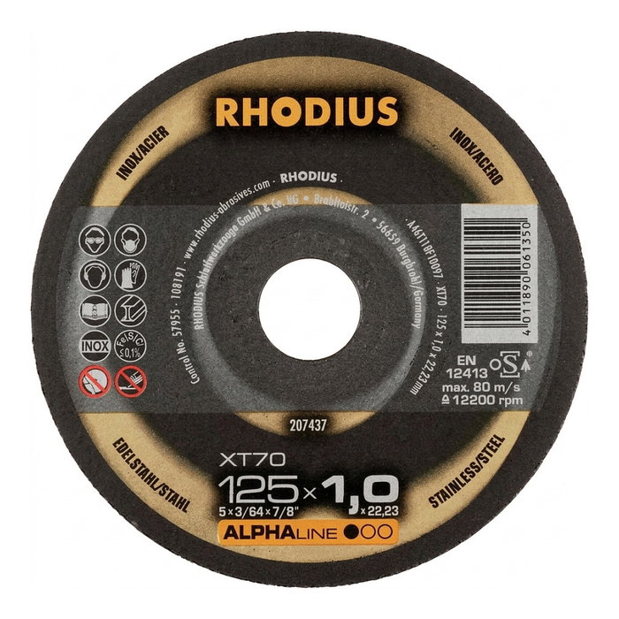 Rhodius Schleifwerkzeuge RHOD 207437 XT Trennscheiben XT 70 125x1,0x22,23 Rhodius Schleifwerkzeuge RHOD 207437 XT Trennscheiben XT 70 125x1,0x22,23