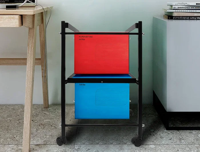 Q-connect Carrito para Carpetas Colgantes Folio con Ruedas y Bandeja Extraible Negro 450 x 650 x 540 mm