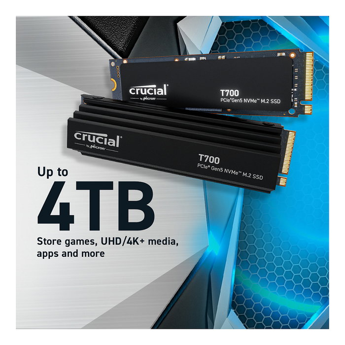 Crucial T700 2TB M.2 NVMe PCIe 5.0 x4 SSD con Disipador Térmico - Velocidad Lectura 12400 MB/s