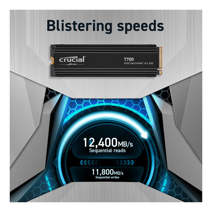 Crucial T700 2TB M.2 NVMe PCIe 5.0 x4 SSD con Disipador Térmico - Velocidad Lectura 12400 MB/s