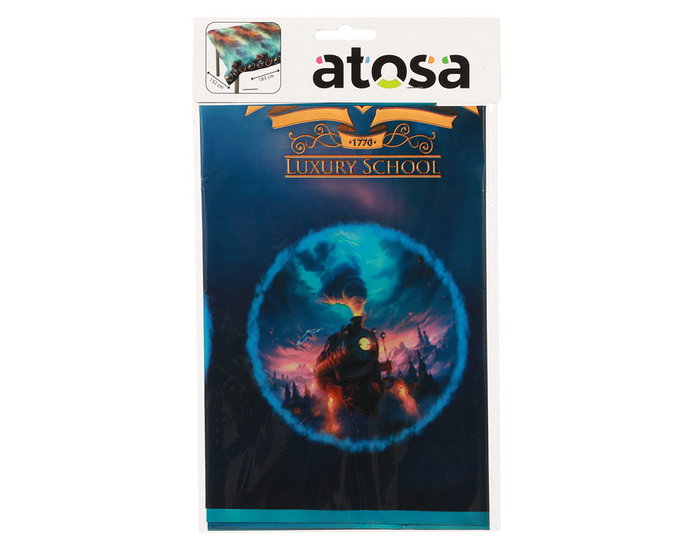 Atosa Mantel rectangular temático de magia 183 x 132 cm con escudo dorado y siluetas de hechiceros Atosa Mantel rectangular temático de magia 183 x 132 cm con escudo dorado y siluetas de hechiceros