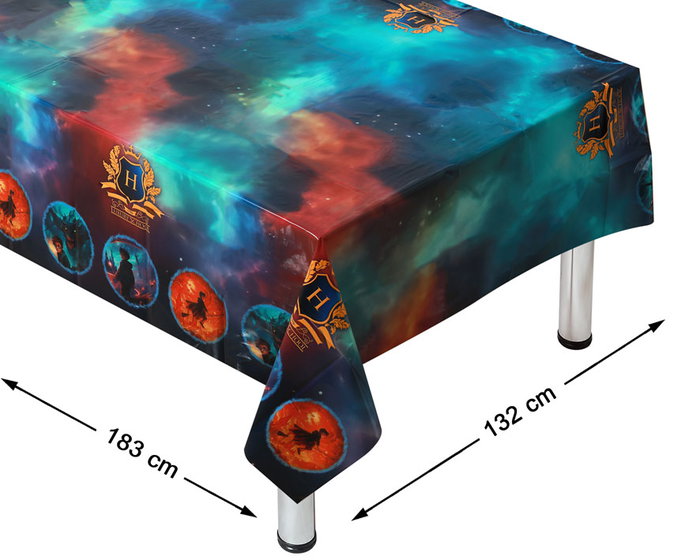 Atosa Mantel rectangular temático de magia 183 x 132 cm con escudo dorado y siluetas de hechiceros Atosa Mantel rectangular temático de magia 183 x 132 cm con escudo dorado y siluetas de hechiceros