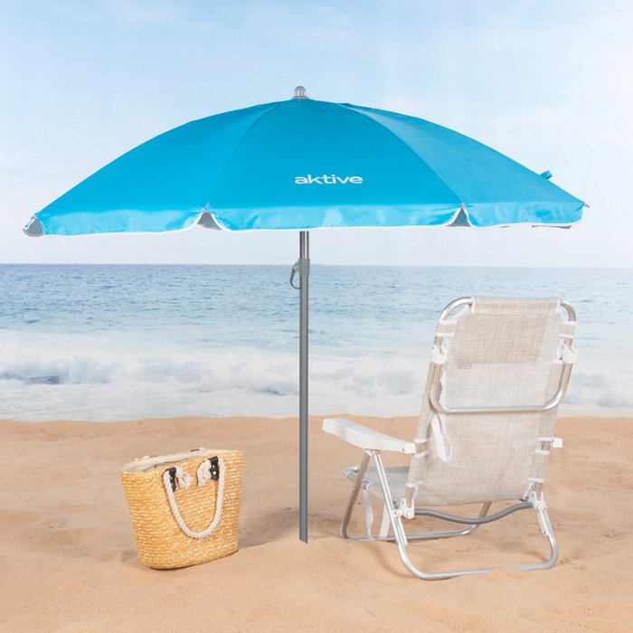 Aktive Sombrilla de playa azul de 180 cm con mástil inclinable