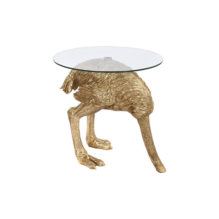 DKD Home Decor Mesita Auxiliar de Resina y Cristal Dorado Avestruz