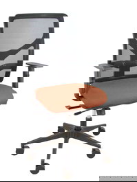 Silla de oficina Motilla con mecanismo Sincro/Traslack tapizada con Tela color Marrón y malla color Negro. Equipada con lumbar 1D, Brazos 1D y Ruedas 65mm nailon