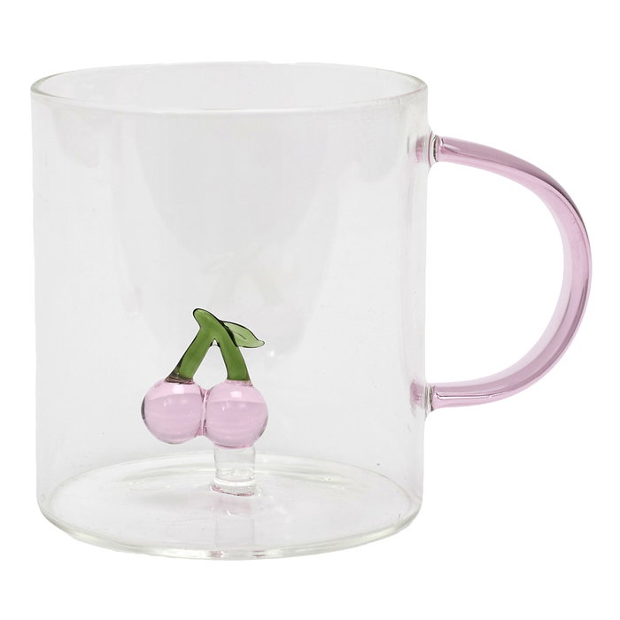 Home Deco Factory - Mug Vidrio Colección Secret Glass, Figura de Fruta (Fresa, Cereza, Limón), Vidrio Borosilicatado, 300 ml, Apto Microondas
