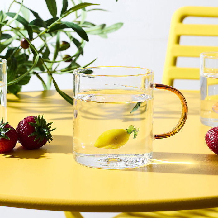 Home Deco Factory - Mug Vidrio Colección Secret Glass, Figura de Fruta (Fresa, Cereza, Limón), Vidrio Borosilicatado, 300 ml, Apto Microondas