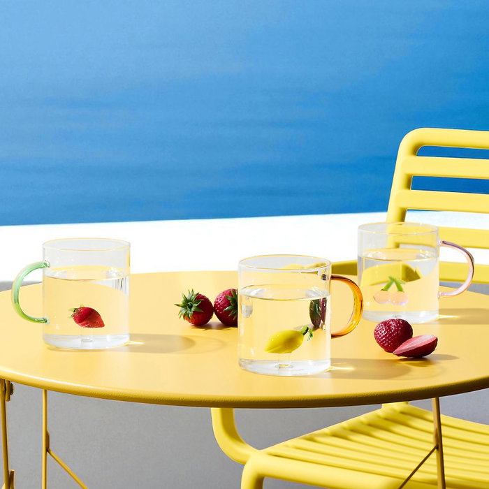 Home Deco Factory - Mug Vidrio Colección Secret Glass, Figura de Fruta (Fresa, Cereza, Limón), Vidrio Borosilicatado, 300 ml, Apto Microondas