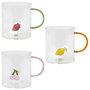 Home Deco Factory - Mug Vidrio Colección Secret Glass, Figura de Fruta (Fresa, Cereza, Limón), Vidrio Borosilicatado, 300 ml, Apto Microondas