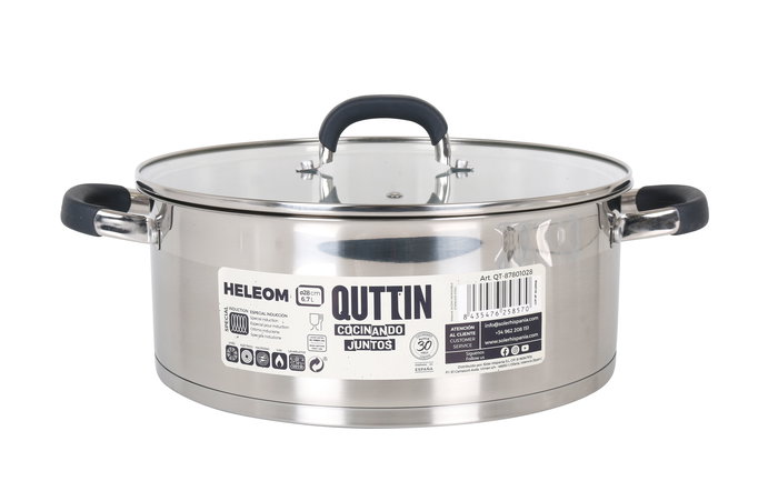 Quttin Cacerola Acero Inoxidable 28 cm 6.7 L 0.8 mm con Tapa (2 Unidades)