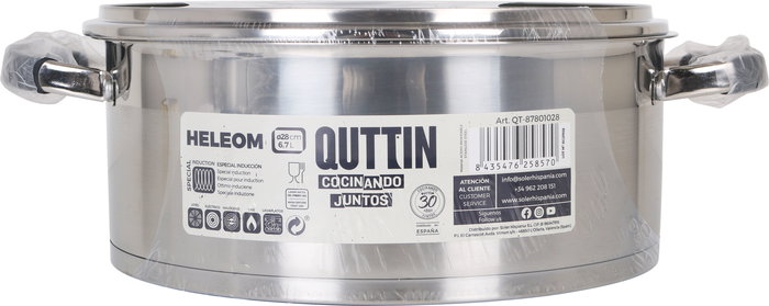 Quttin Cacerola Acero Inoxidable 28 cm 6.7 L 0.8 mm con Tapa (2 Unidades)