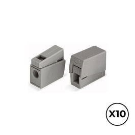 WAGO Conector Rápido en Línea con Presilla 2 Vías (1 Rígido + 1 Rígido/Semirígido/Flexible) para 0.5-2.5 mm², 400V/24A, 10 Unidades, Gris